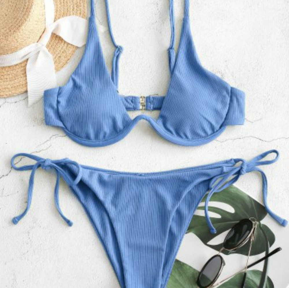Zaful tie side underwire ribbed bikini